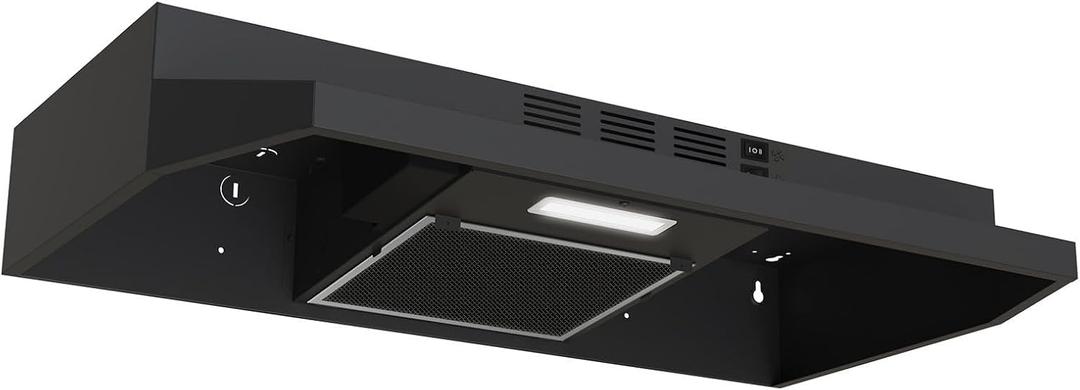 Under Cabinet Range Hood 30 inch, Ducted/Ductless Convertible Kitchen Stove Hood, Stainless Steel Vent Hood w/Rocker Button Control, 2 Speeds Exhaust Fan, 280CFM, Black