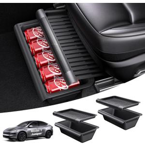 Wigoo Under Seat Storage Box for Tesla Model Y Juniper 2025~2026, 2 Pack Underseat Storage Tray with Lid, Secure No-Slide Design