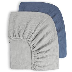 Bearmoss Muslin Crib Sheets 100% Cotton Baby Crib Sheets Fitted for Standard Crib Mattress & Toddler Bed Mattress 52"x28" Soft Breathable Crib Sheets Neutral for Boys Girls - 2 Pack (Blue Elephant)
