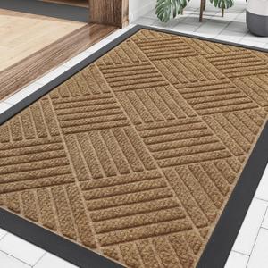 Smiry Front Door Mat Outside Entrance, Heavy Duty Outdoor Indoor Natural Rubber Doormat, Non Slip, Trap Dirt and Moisture, Easy Clean, Low Profile Patio Porch Entryway Mat, 29.5x17, Coffee