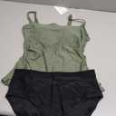 Eomenie Women's Swimsuit Tankini Tummy Control Bathing Suits Two Piece Full Coverage Slim Swim Suits with High Waisted Bottom Green and Black, M