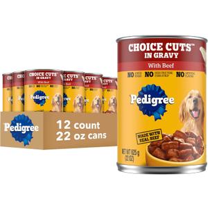 Pedigree Choice Cuts In Gravy Adult Canned Soft Wet Dog Food With Beef, 22 oz. Cans (12 Count, Pack of 1) (EXP 08/08/28)