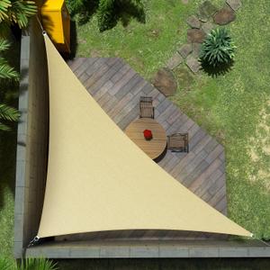 Amgo Custom Size 10' x 10' x 14' Beige Triangle Sun Shade Sail UPF50+ AGTAPRT10, Order to Make Canopy Awning, 95% UV Blockage, Water & Air Permeable, Commercial Standard (We Customize)