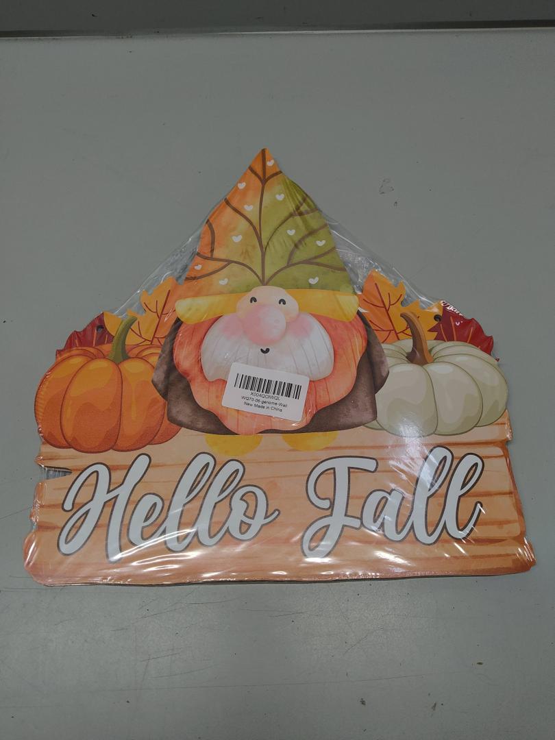 Hello Fall Gnome Wood Hanging Sign Autumn Harvest Thanksgiving Wall Decor for Front Door Home Bedroom Decorations (11.7 x 11.3 Inches) Pack of 2