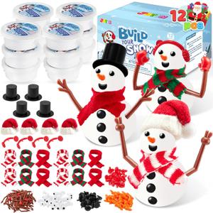 JOYIN Christmas Build a Snowman Craft Kit, 12 Pack Modeling Clay DIY Make a Snowman Kit for Christmas Arts and Craft Activities, Xmas Gift Stocking Stuffers for Kids, School Funny Toy Party Favor