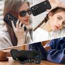 Compatible with iPhone 17 Air Case with Finger Hand Wrist Strap for Girls Women, Cute Leopard Cheetah Phone Case with Wristband Kickstand, Durable Silicone Protective Cover, Black Leopard