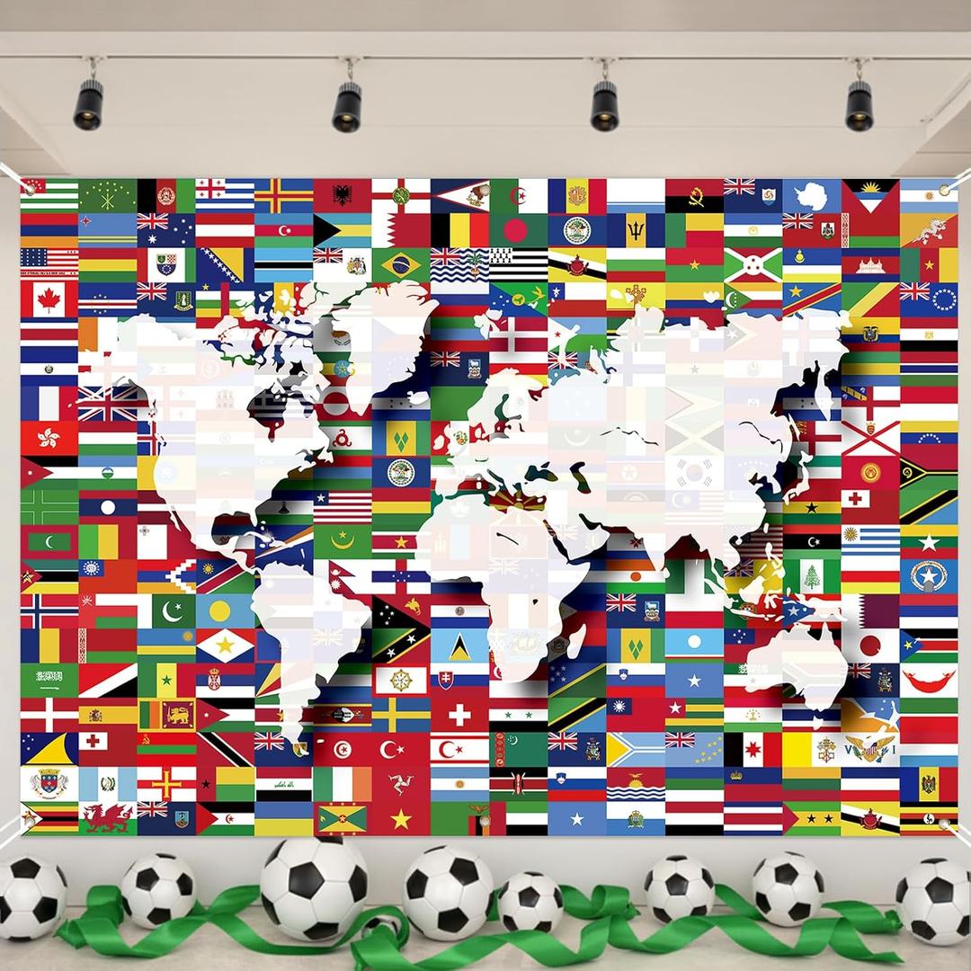 2 x 7x5ft Flags of The World Backdrop Country International Flags Banner Soccer Decorations for World Cup,Olympic, Opening Sports Event Themed Party Home Decor Photo Booth Bar Clubs Birthday Celebration