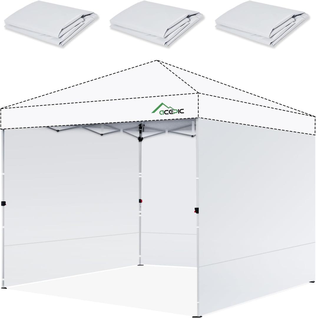 Acepic Canopy Sidewalls for 10x10 Pop Up Canopy Frame, Waterproof UV Protection Material for Outdoor Events, Courtyard, Vendor Booths (White, 3 PCS Sidewalls Only)