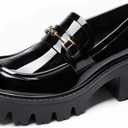 DREAM PAIRS Women Loafers Platform Chunky Heel Slip On Lug Sole Casual Dressy Office Business Shoes (8.5, Black-pat)