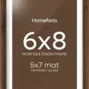 Homeforia 6x8 Picture Frame Brown Wood, Mortise & Tenon Dark Wooden 6 x 8 Photo Frames with Mat 5 x 7 for Wall or Tabletop, 6by8 Walnut Frame Matted to 5x7 inch Art, Tempered Glass, Wall Kit, Set of 1