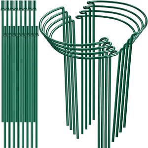 8 Pack 32 or 16 inch Adjustable Plant Support Stakes, Heavy-Duty Half Round Peony Support, Garden Plant Stakes Cage for Outdoor Plants, Peony, Tomato, Hydrangea, (16In Support +16In Extension Tubes)