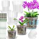 12 Pack Plastic Orchid Pots with Holes, 4, 5, 6 Inch Clear Orchid Pots for Repotting with Saucers Drainage and Plant Stakes, Large Small Breathable Orchids Planter Plant Pot
