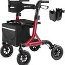 MAXWALK Walkers for Seniors, Rollator Walker with Seat, 8" Rubber Wheels All Terrain Rollator Walker with Backrest, Aluminum Walkers Built-in Cable, Foldable and Adjustable Height for Seniors, Red