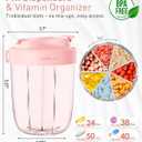2 x Large Pill Organizer,Supplement Organizer for 7 Different Vitamins,Pill Dispenser with Anti-Mixing Design,Easy to Retrieve Meds,Includes 20 Pcs Labels,Travel Pill Organizer(Pink)