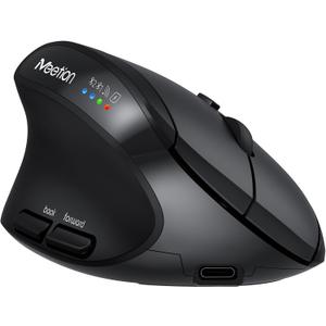 MEETION Left-Handed Ergonomic Vertical Mouse, Wireless, Rechargeable, Black | Dual-mode connectivity via Bluetooth 5.2, Bluetooth 3.0 and USB. 4 adjustable DPI (8002400) for Windows, Mac, PC and iPad