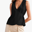 Womens Wrap Vest Tops Trendy Summer Going Out Business Casual Top Sleeveless V Neck Self Tie Waist Cami Shirts, Extra Large, Black 