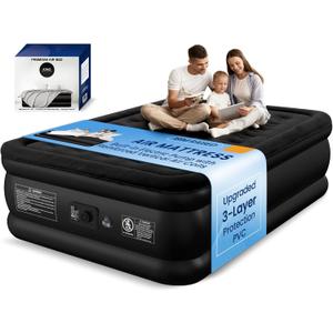 Queen Air Mattress with Built-in Pump, 800 lbs Heavy-Duty Support, 48-Hour Leak-Tested Durable PVC, 3-Layer Protection Design, 3 Min Fast Inflation, Portable Blow Up Bed for Home, Guests & Camping