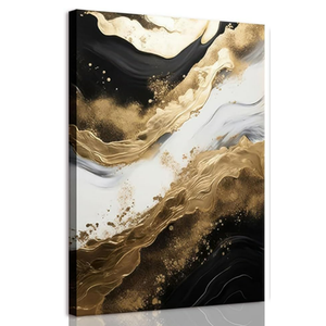 ZQARTZZQ 1 Piece Framed Wall Art Abstract Wall Decor Black Gold Pictures Marble Canvas Art Modern Minimalism Paintings Artwork For Living Room Bedroom Office 16x24in