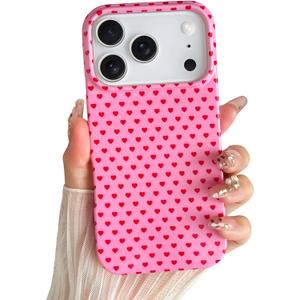 Skyseaco for iPhone 17 Pro Max Case Cute Heart Phone Case Soft Slim TPU Shockproof Phone Cover for Women Girls - Red and Pink
