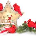 KLEWEE 12 Pcs Cardinal Birds for Crafts, Mini Cardinal Clip On Christmas Tree Ornaments Artificial Red Birds Decorations for Wreaths Centerpieces DIY Crafts, Red Velvet & Feathers