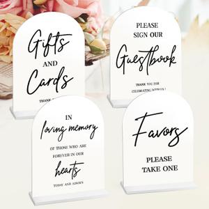 4pcs Acrylic Wedding Signs for Ceremony and Reception, 5x7 Inch White Wedding Signage, Guest Book Sign, Cards and Gifts Sign, Please Take One Sign, In Loving Memory Sign, Wedding Reception Decor