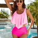 Edelqual Tankini Swimsuits for Women Bathing Suit High Waisted Bikini Sets (Pink, XXXL)