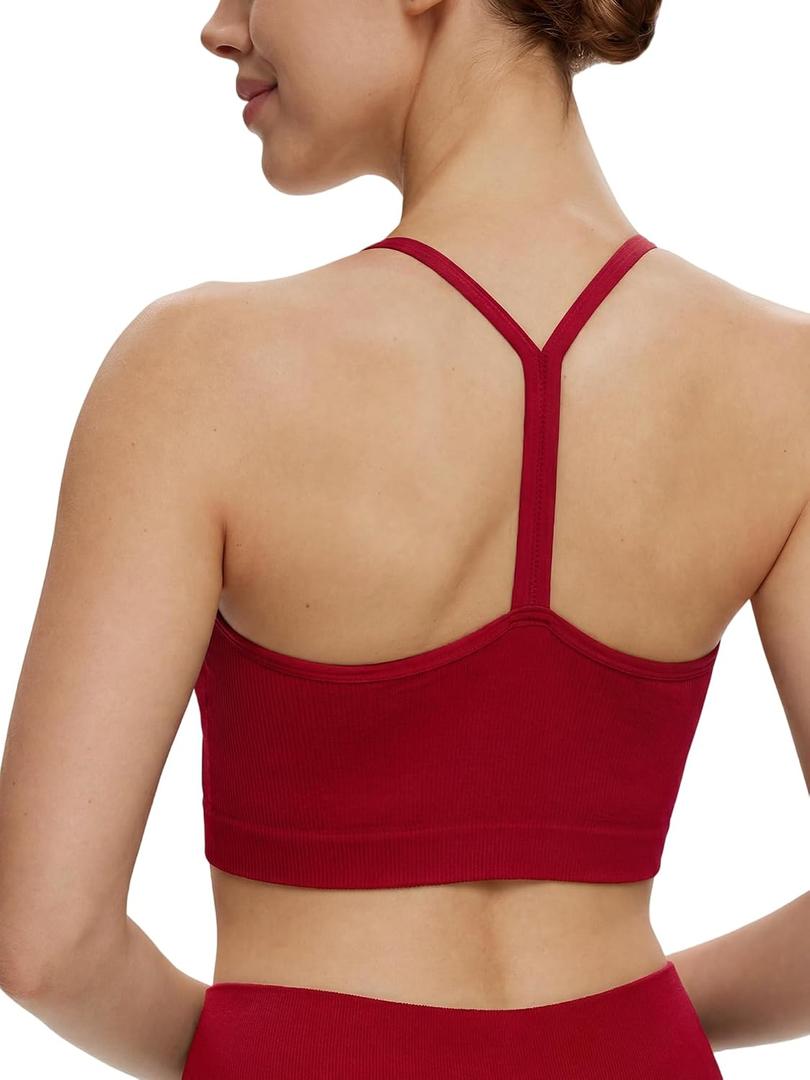 NANJI Seamless Sports Bra for Women - Padded Racerback Y Bra Low Impact Removable Pad for Fitness Gym Yoga Workout Top