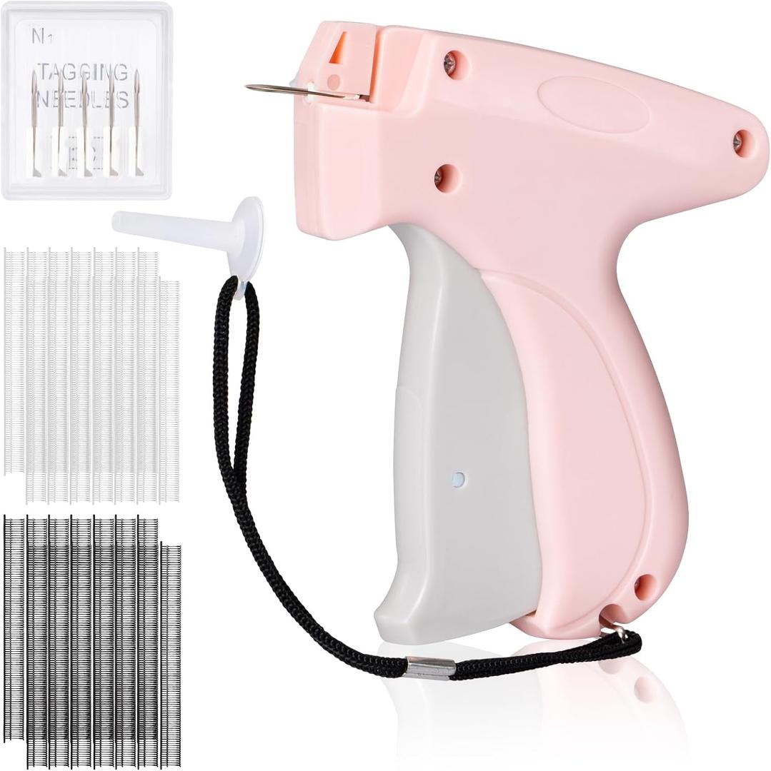 Aisoso Stitch Gun for Clothes, Pink Handheld Stitching Gun Quick Clothing Fixer, 0.5mm Sewing Kit Includes 1500 Black Fasteners and 1500 White Fasteners