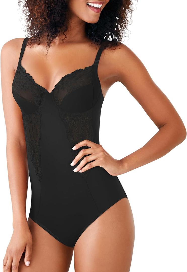 Maidenform Women's Shapewear Tummy Control Bodysuit, Built-In Underwire Bra, Ultra Firm Control Shapewear for Women (40DD, Black)
