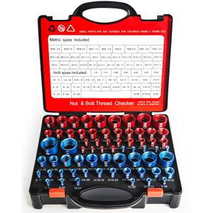 66-Piece Nut and Bolt Thread Checker Kit | 34 SAE (Blue) + 32 Metric (Red) Thread Gauges - Precision Bolt Size Finder for Tight Spaces, DIY & Professional Repairs