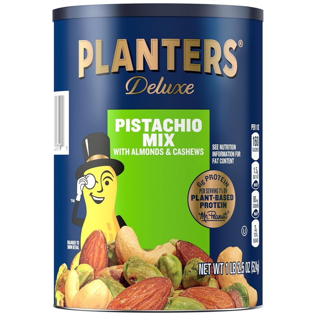 PLANTERS Pistachio Nuts Lovers Nut Mix with Pistachios no shell, Almonds & Cashews, Party Snacks, Plant-Based Protein, After School Snack, Bulk Nuts, Kosher 1lb 2.5oz (18.5 Ounce (Pack of 1)) BBD 08/15/2027