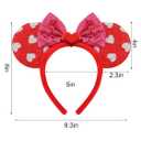 2 x Christmas Red Sequin Mouse Ears Headband with Bow - Sparkly Minnie Costume Hair Accessory, Holiday Party Gift & Stocking Stuffer for Girls Women