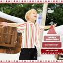 BRISIRA Boys Hawaiian Christmas Shirt Size10-15 Button Down Dress Short Sleeve Holiday Vacation Gifts for Kids Youth Teen (Stripe Xmas)