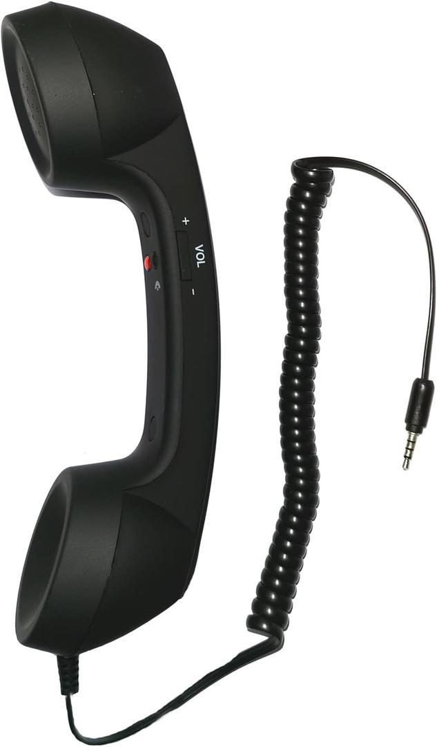 Retro 3.5mm Telephone Handset Cell Phone Receiver Mic Microphone Speaker for iPhone iPad Mobile Phones Cellphone Smartphone (Black)