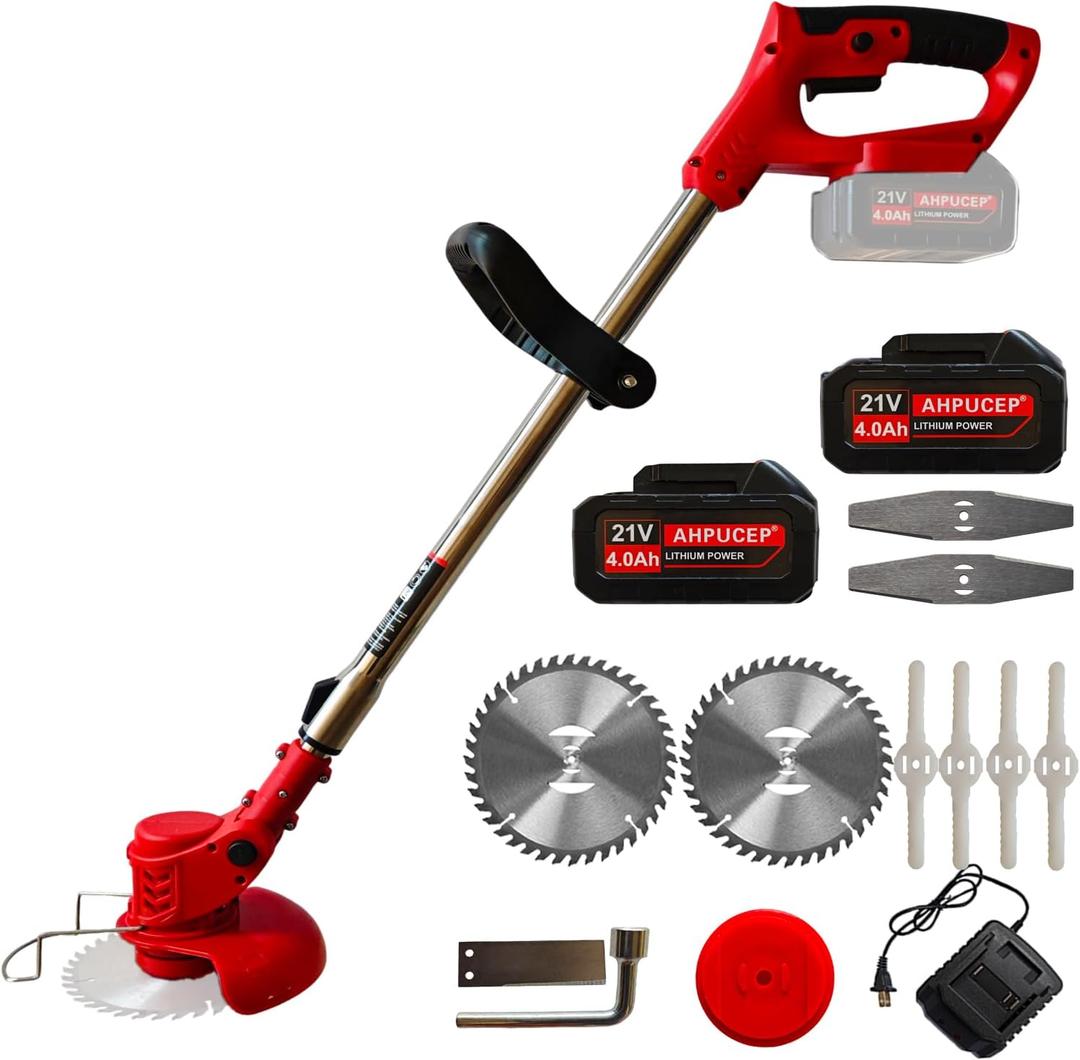 Brush Cutter Cordless Weed Wacker Electric with 3Types Blades,Weed Eater Electric Brush Cutter Battery Powered for Lawn Garden Pruning/Trimming,Included 2Pcs 4Ah Batteries,Lightweight
