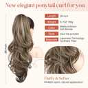 FLUFYMOOZ 26" Ponytail Extension, Long Wavy Curly Claw Clip in Ponytail Hair Extensions, Natural Synthetic Hairpiece for Women Daily Wear(Medium Brown Ash Blonde)