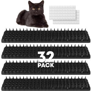 Petfolio 32 Pack Scat Mat - 13.3 x 3.3 Inch Cat Spike Mat With 1 Inch Spike Is A Perfect Pet Training Mat For Cat Repellent Indoor & Outdoor To Deter Cats, Dogs & Other Animals For All Seasons (Black)