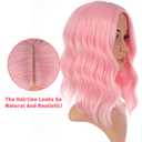 eNilecor Pink Wig,Light Pink Wigs for Women14 Inch Colored Middle Part Bob Wig Short Curly Wavy Synthetic Natural Heat Resistant Cosplay Costume Party Wigs (Light Pink)