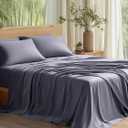 Bedsure Queen Sheet Set, Cooling Sheets for Queen Size Bed Set, Rayon Derived from Bamboo, PureWoven, Breathable & Soft, Deep Pocket Up to 16", Hotel Luxury Silky Bedding for Hot Sleepers, Dark Grey