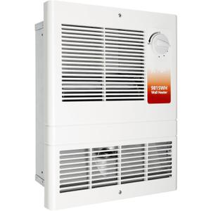 9815WH Large Capacity Electric Wall Heater with Built-in Adjustable Thermostat and Silent Motor, Overheat Protection, 1500 Watts, 120/240 Volts, White