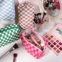 SOIDRAM 6 Pcs Checkered Makeup Bag Preppy Cosmetic Bag Bulk Pink Black Makeup Pouch Personalize Travel Toiletry Bag Organizer Cute DIY Makeup Brushes Storage Bag for Women
