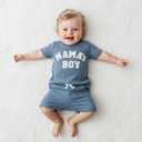 Kupretty Toddler Baby Boy Clothes Summer Embroidery Waffle Knit T-Shirt Tees + Casual Shorts Cute Clothing Set (Blue, S)