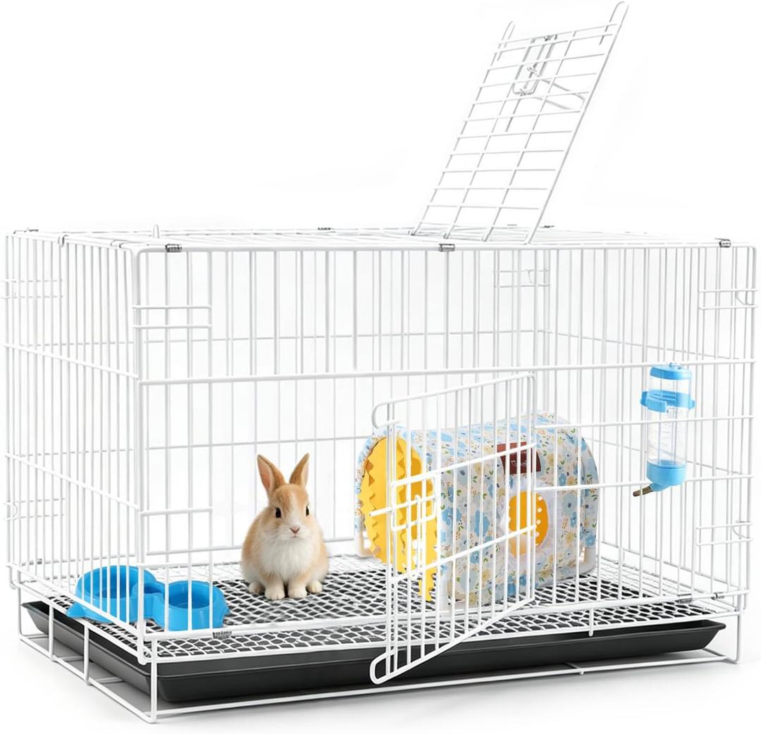 Rabbit Cage, Small Animal Cage Indoor, Hamster Cage with Water Bottle, Food Bowl, Washable Small Nest, Guinea Pig Cage for Bunny, Kitten, Rabbit Ferret, Chinchilla, Hedgehog, Squirrel, Rat(White)