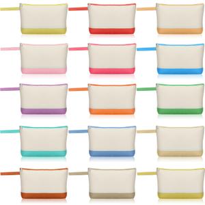 Silkfly 15 Pcs Cotton Canvas Makeup Bags Canvas Cosmetic Zipper 10.2 x 5.5 x 2 Inches Blank DIY Pouch Bag Bulk with Bottom Pencil Case Travel Toiletry Pouch for Women (Fashion Color)