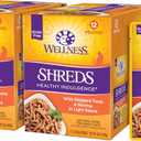 Wellness Healthy Indulgence Shreds Adult Wet Cat Food, Natural, Protein Rich, Grain Free, Tuna and Shrimp Recipe, 3 oz, Pack of 24 Pouches (EXP 06/01/26)