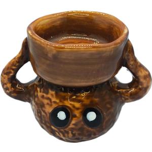 Ghost Candle Holder - Ceramic Halloween Tea Light Holder for Desk Decor, Spooky Cute Short Coal Ball Ornament, Gift for Adults Kids Party Office Desk Accessory (3.7 Inch) (Brown)