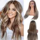 20 Inch Balayage Human Hair Wigs Ombre Ash Blonde 13x4 HD Transparent Chestnut Brown to Ash Blonde Highlight Lace Front Remy Hair with Brown Roots for Women Pre Plucked with Baby Hair 150% Density