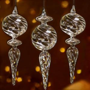 6PCS 9-Inch Hand-Blown Glass Finial Christmas Tree Hanging Ornaments  Extra Large Elegant Clear Glass Holiday Vintage Decorations  Luxury Handmade Seasonal Dcor for Tree, Mantel, Party(Clear)