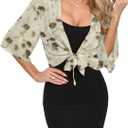 TASAMO Women's 2026 Summer Lightweight Short Bolero Cardigan Shrug Sheer Tie Front Top 3/4 Sleeve Jacket for Dress (X-Large, Ink Green)