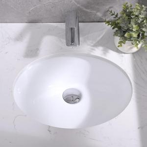 17" x 14" Oval Under Mount Bathroom Sink, Vitreous Lavatory Vanity Sink Under Counter Porcelain Ceramic Oval Vessel Bath Sink Bowl Basin With Overflow, No Faucet Holes, White